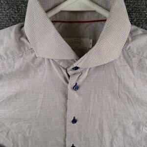 Eton Button Up Shirt Long Sleeve Men Cotton Medium 15.5 Slim Orange Blue Check